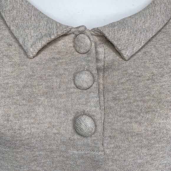 Lesjour! Heathered Oatmeal The Henley Ecovera Button Collar Long Sleeve Polo Top - Picture 9 of 11